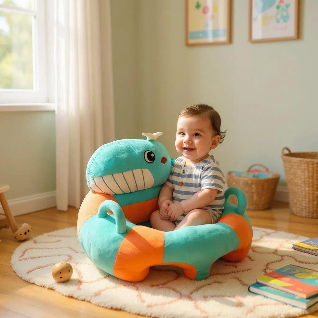 Baby-Sitzkissen mit fröhlichem Tiergesicht